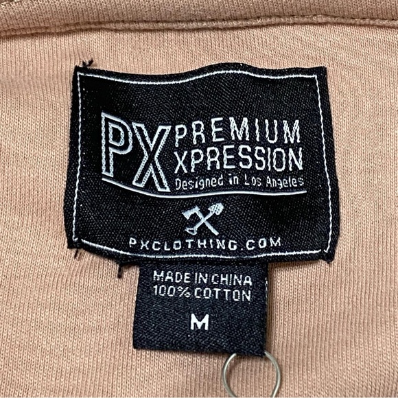 PX Tan Embroidered Pocket T-Shirt Size Medium NWT Diagonal Stripe Detail - Picture 6 of 10